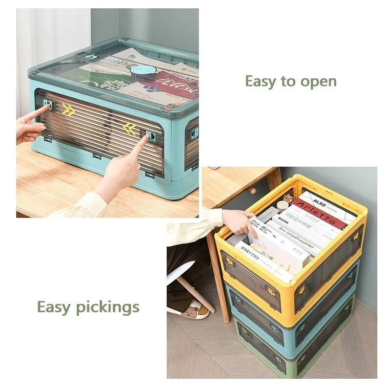 28L Blue Storage Container | Stackable | 5 Sides Open Top Lid | Transparent | Foldable
