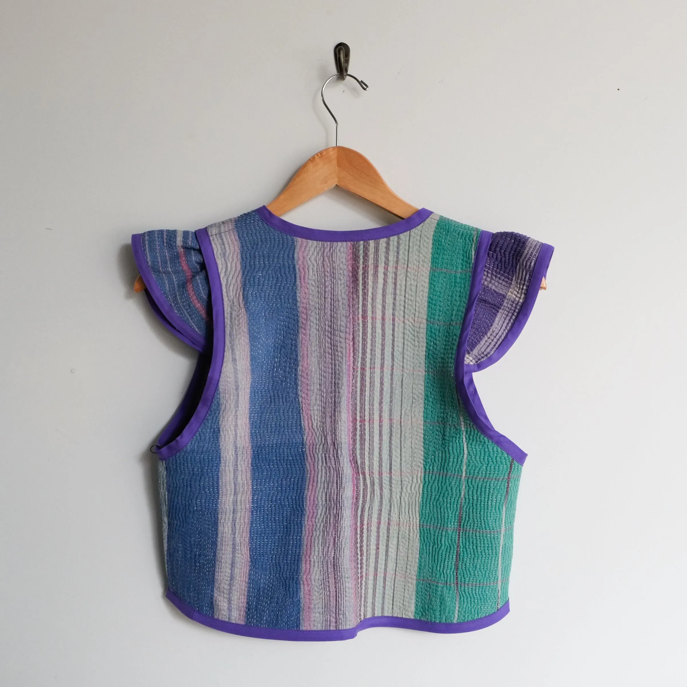 Amelia Flutter Sleeve Vest Lavender Stripes XS072