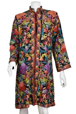 Asteria Georgette Silk Jacket Dinner Black Floral Evening Dress Coat Hand Embroidered Kashmir