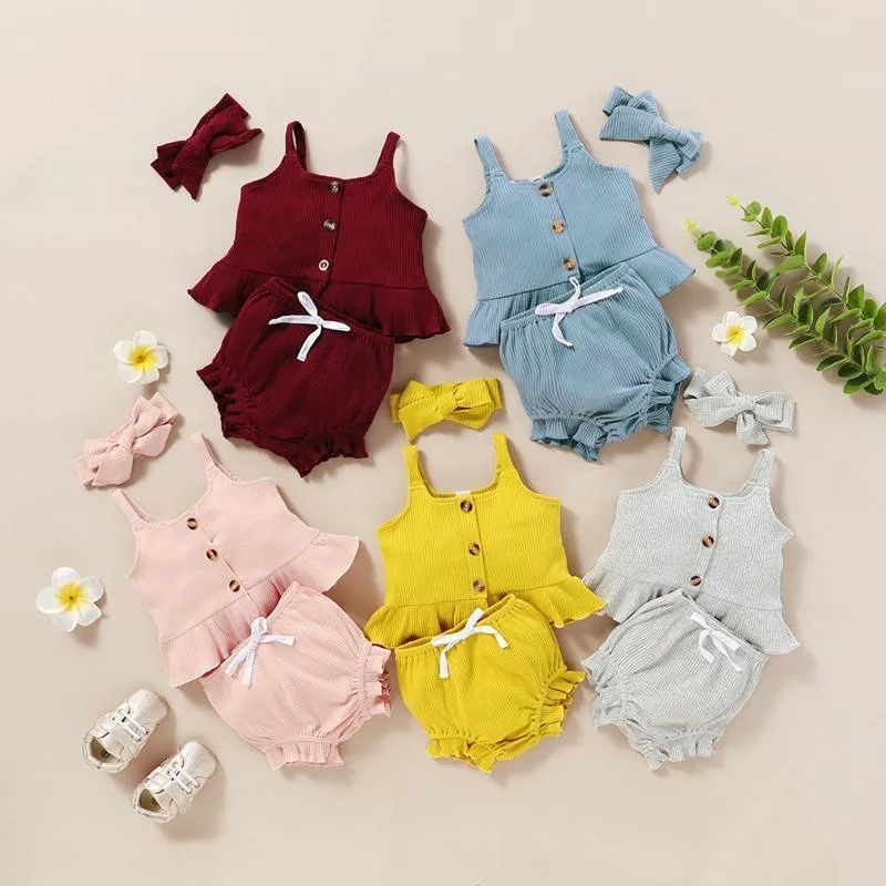 Baby Girl 3pcs Solid Color Cami Top & Shorts & Headband