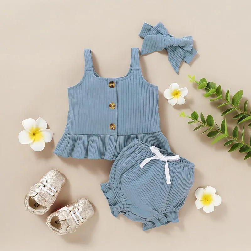 Baby Girl 3pcs Solid Color Cami Top & Shorts & Headband