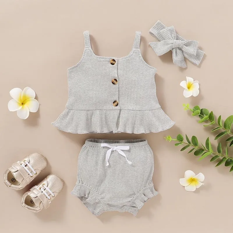 Baby Girl 3pcs Solid Color Cami Top & Shorts & Headband