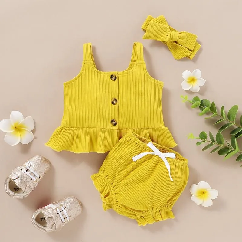 Baby Girl 3pcs Solid Color Cami Top & Shorts & Headband