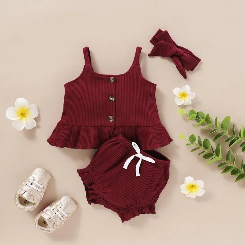 Baby Girl 3pcs Solid Color Cami Top & Shorts & Headband