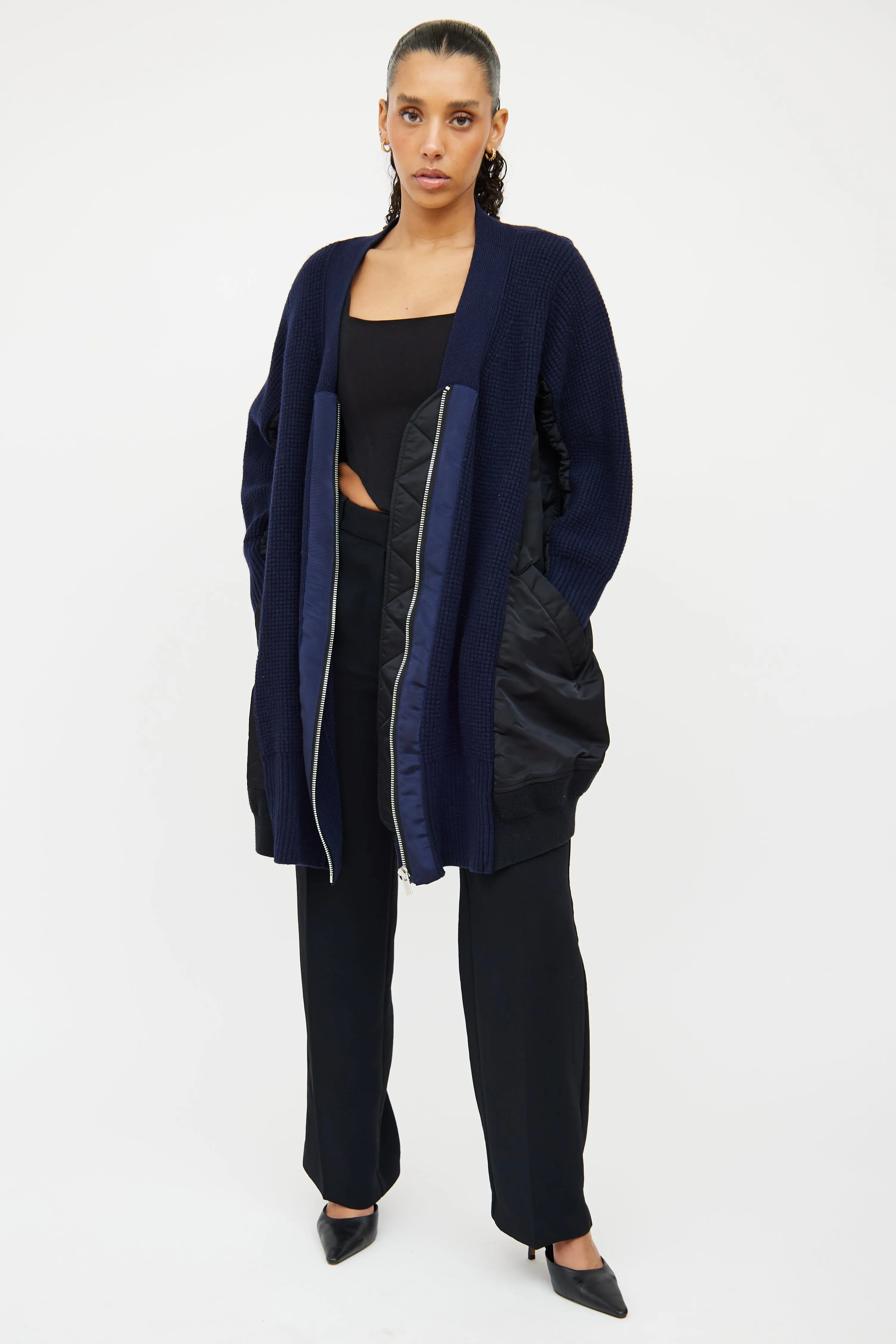 Black & Navy Wool Zip Cardigan