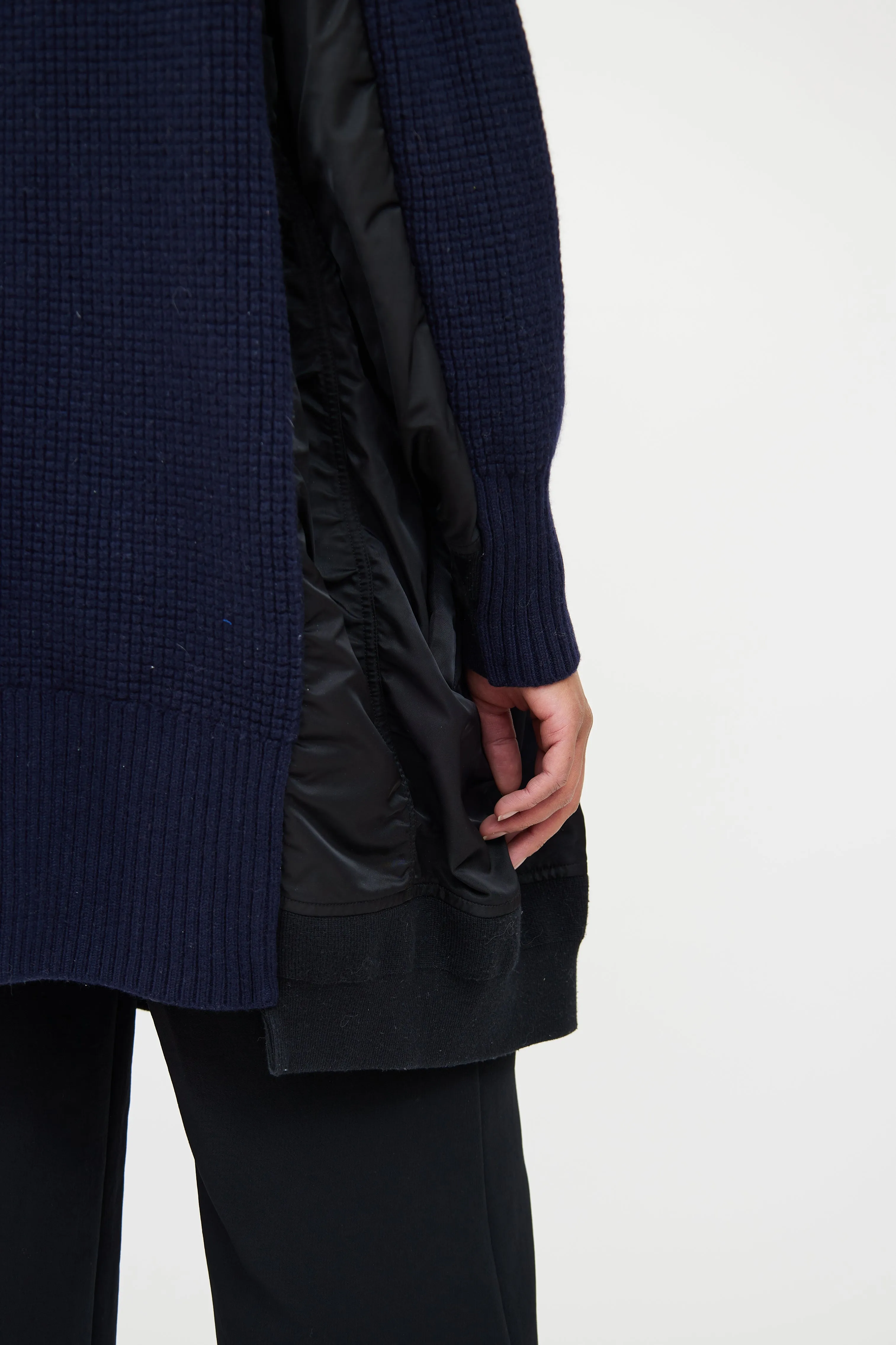 Black & Navy Wool Zip Cardigan