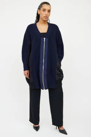 Black & Navy Wool Zip Cardigan