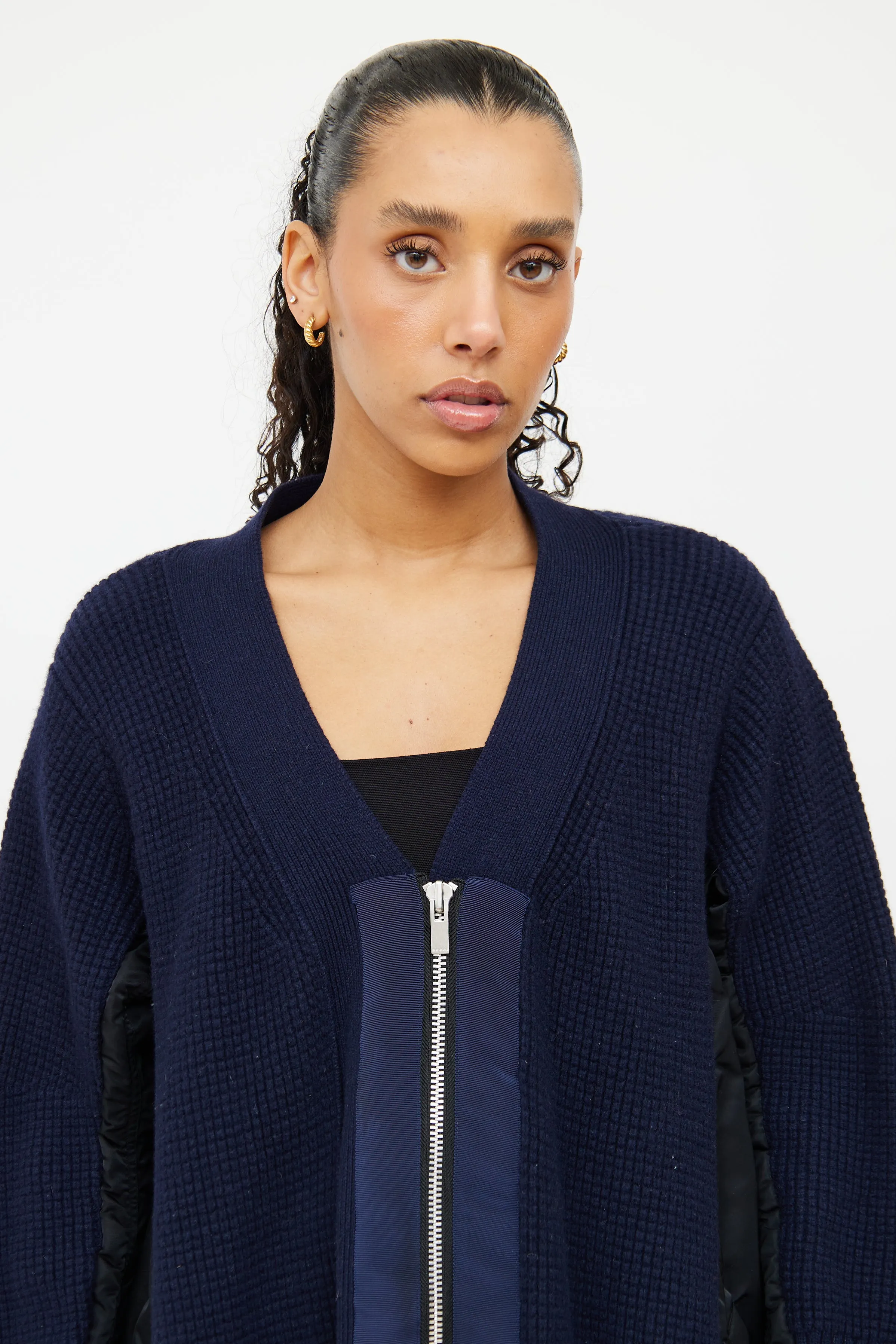 Black & Navy Wool Zip Cardigan