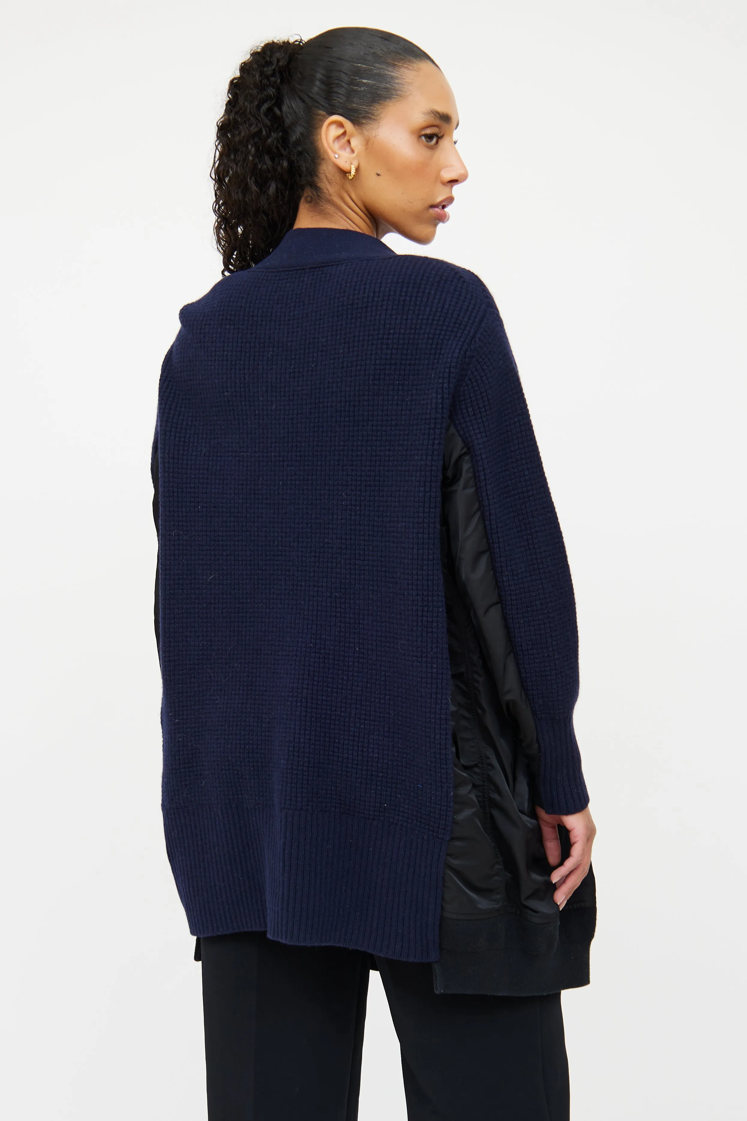 Black & Navy Wool Zip Cardigan