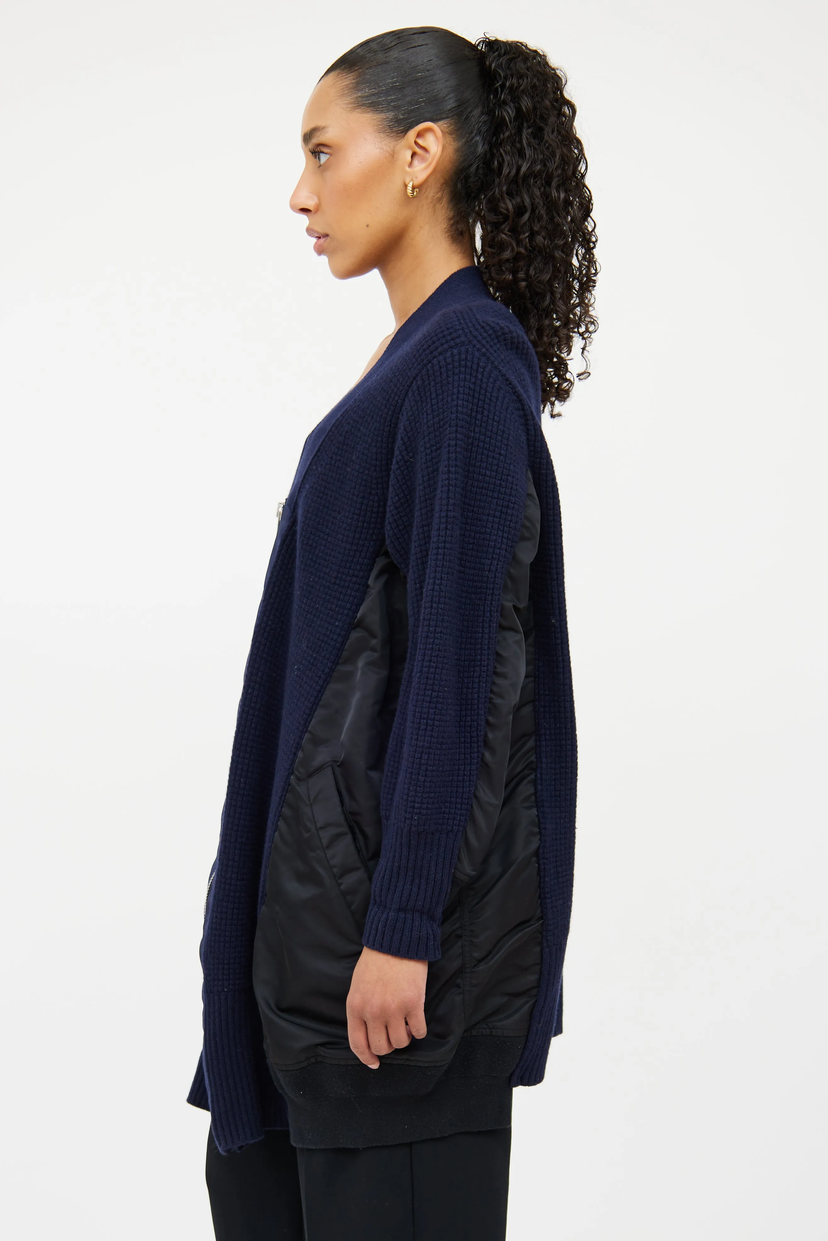 Black & Navy Wool Zip Cardigan