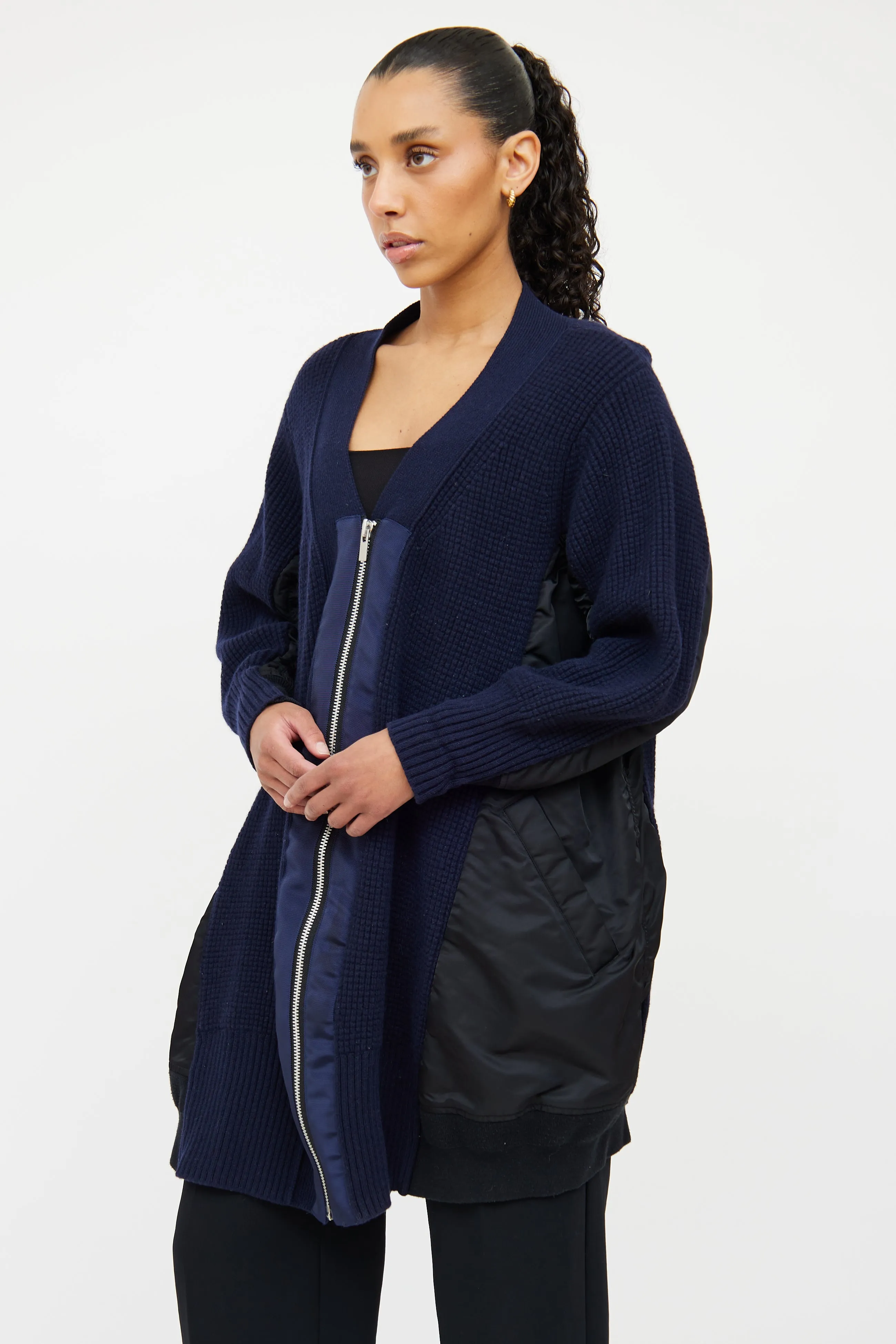 Black & Navy Wool Zip Cardigan