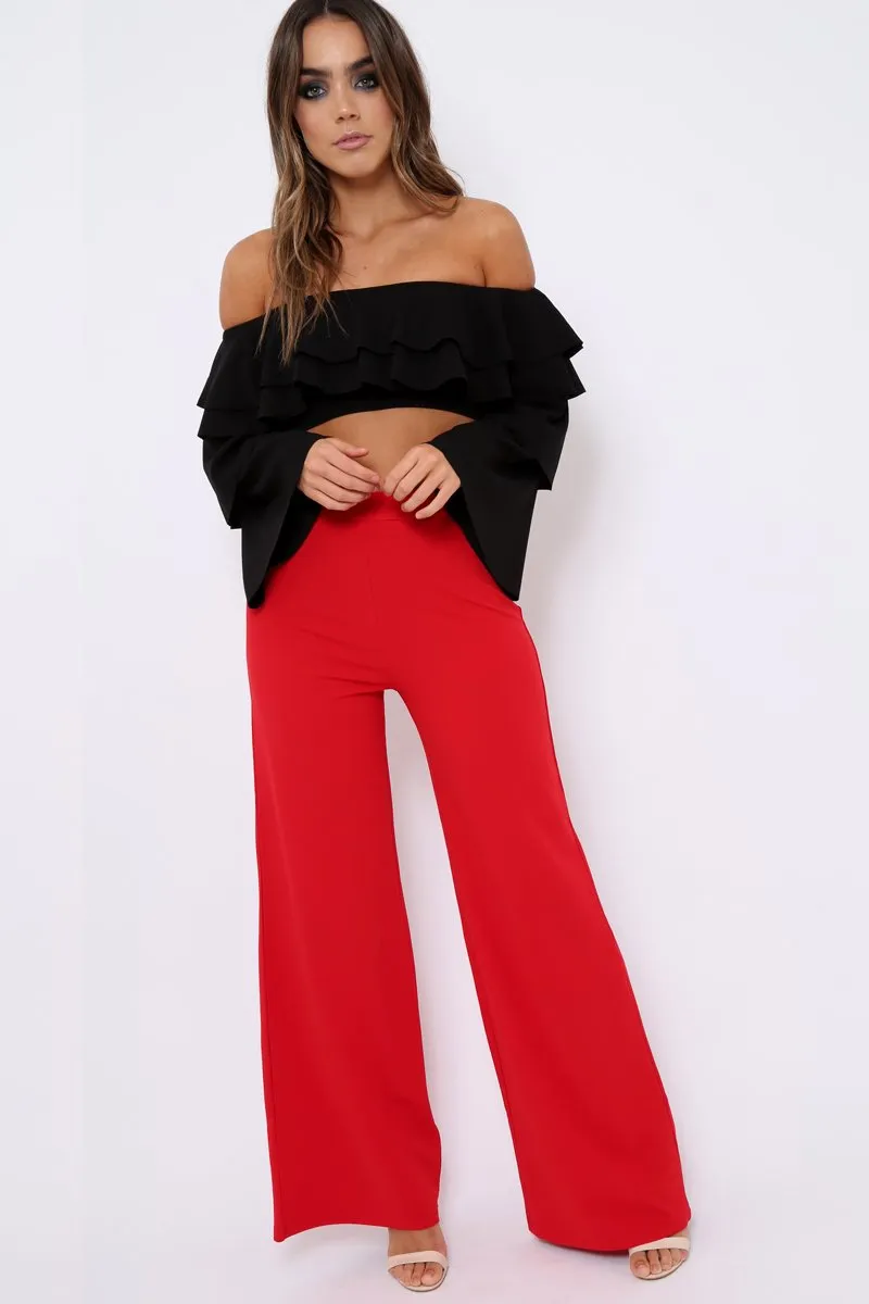 Black extreme Layered Frill Bardot Crop Top - Nevaeh