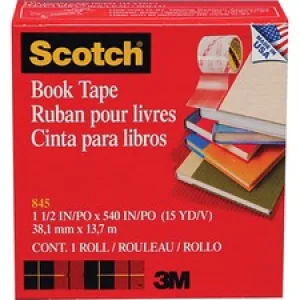Book Tape, 3" Core, 1.5" X 15 Yds, Clear