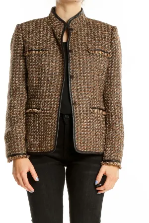 Brown Tweed Mandarin Collar Jacket