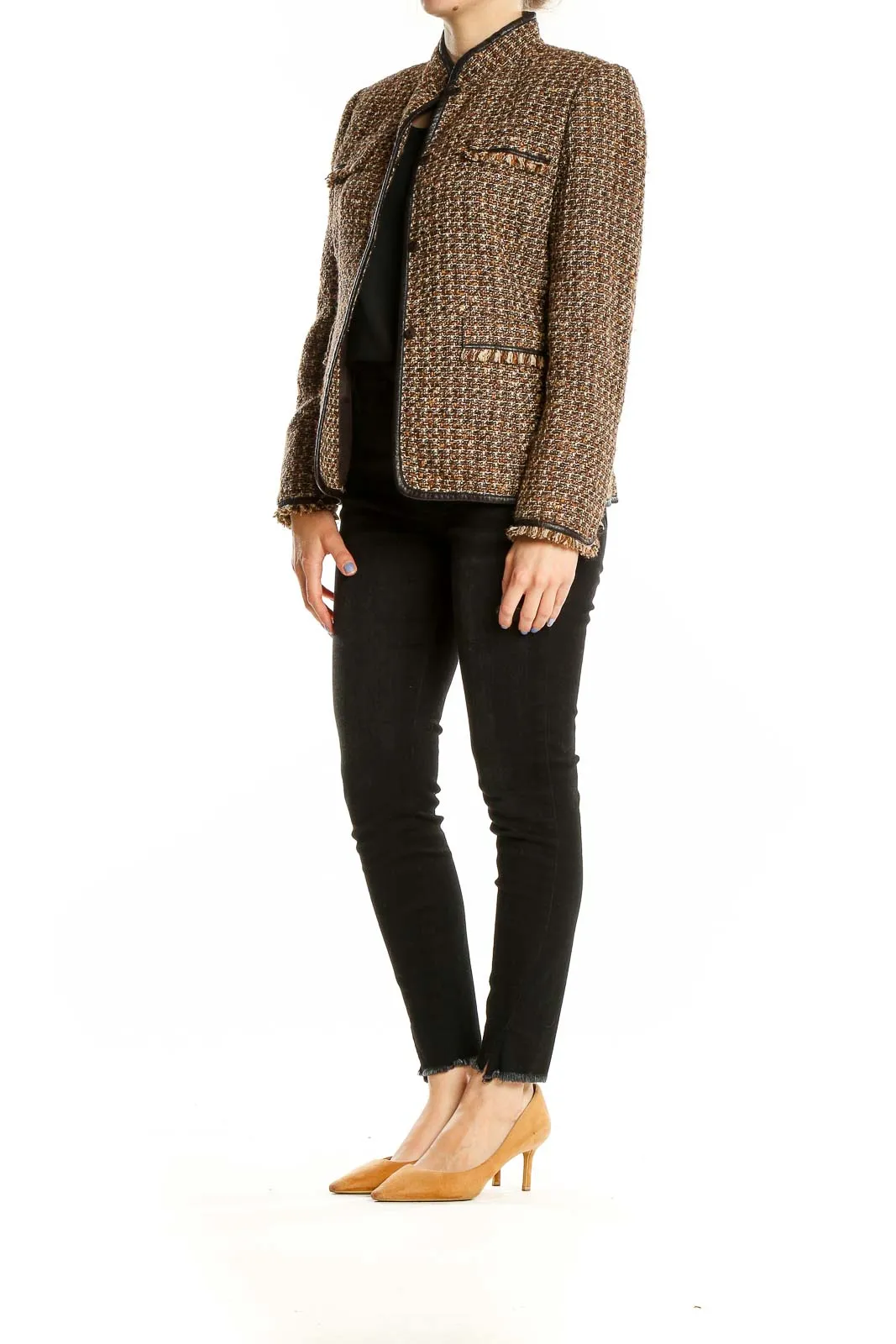 Brown Tweed Mandarin Collar Jacket