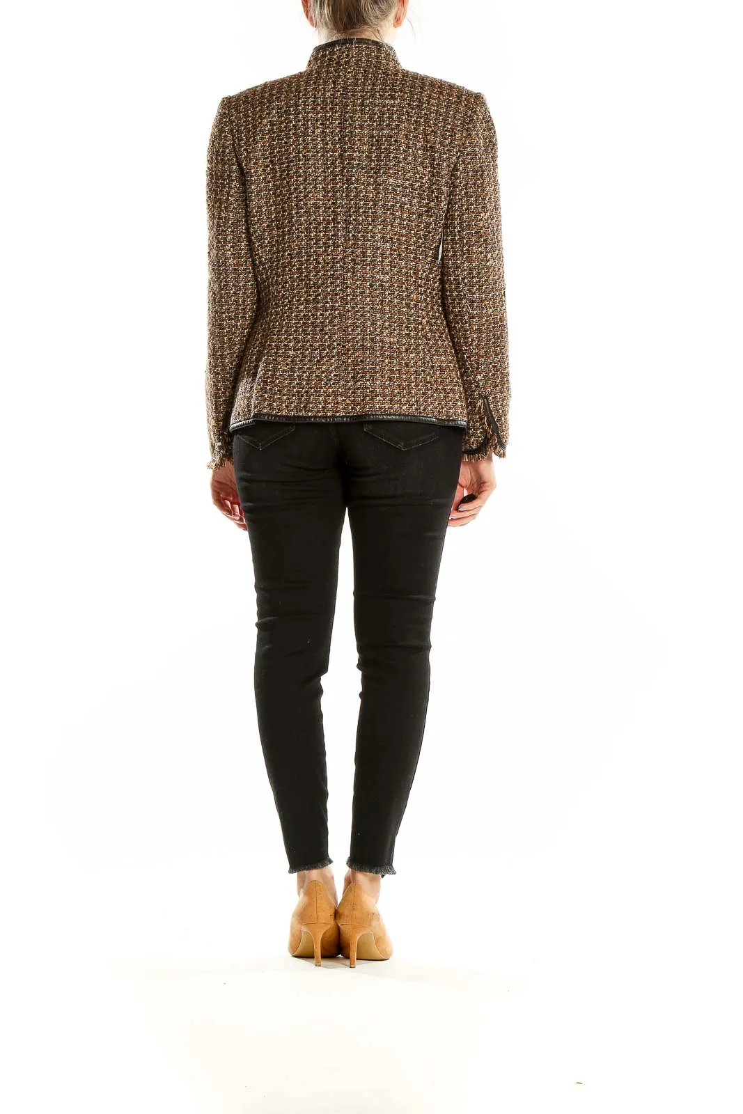 Brown Tweed Mandarin Collar Jacket