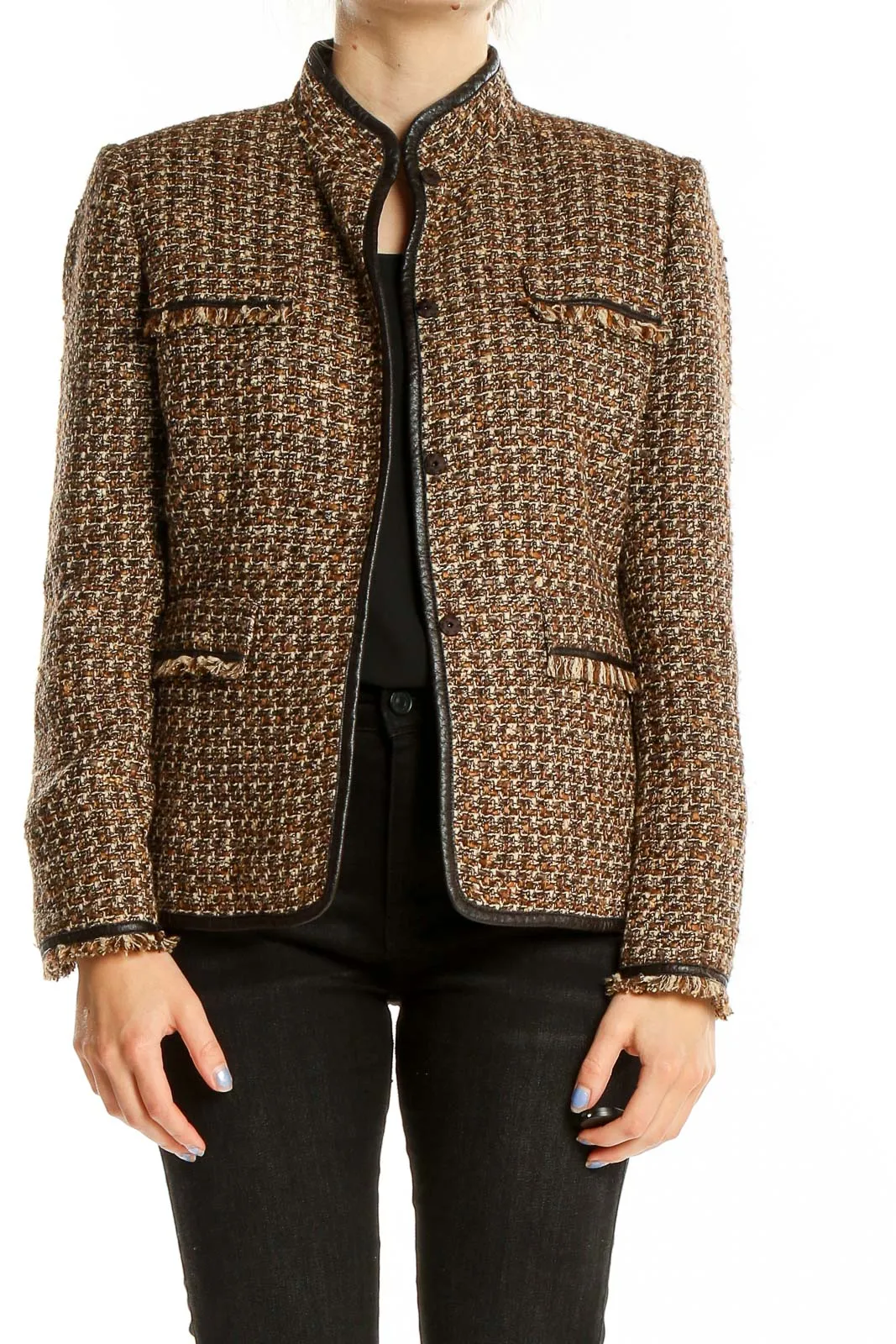Brown Tweed Mandarin Collar Jacket