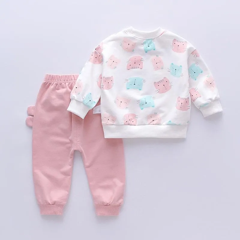 bulk buy baby vests Baby Girl Cat Print Long Sleeves Pajamas Top & Pants