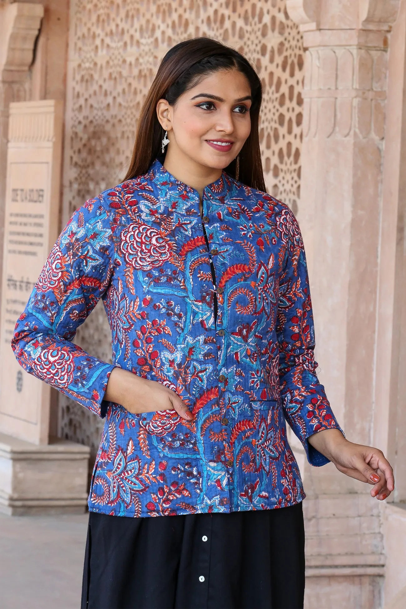 Cotton Quilted Jacket in Blue