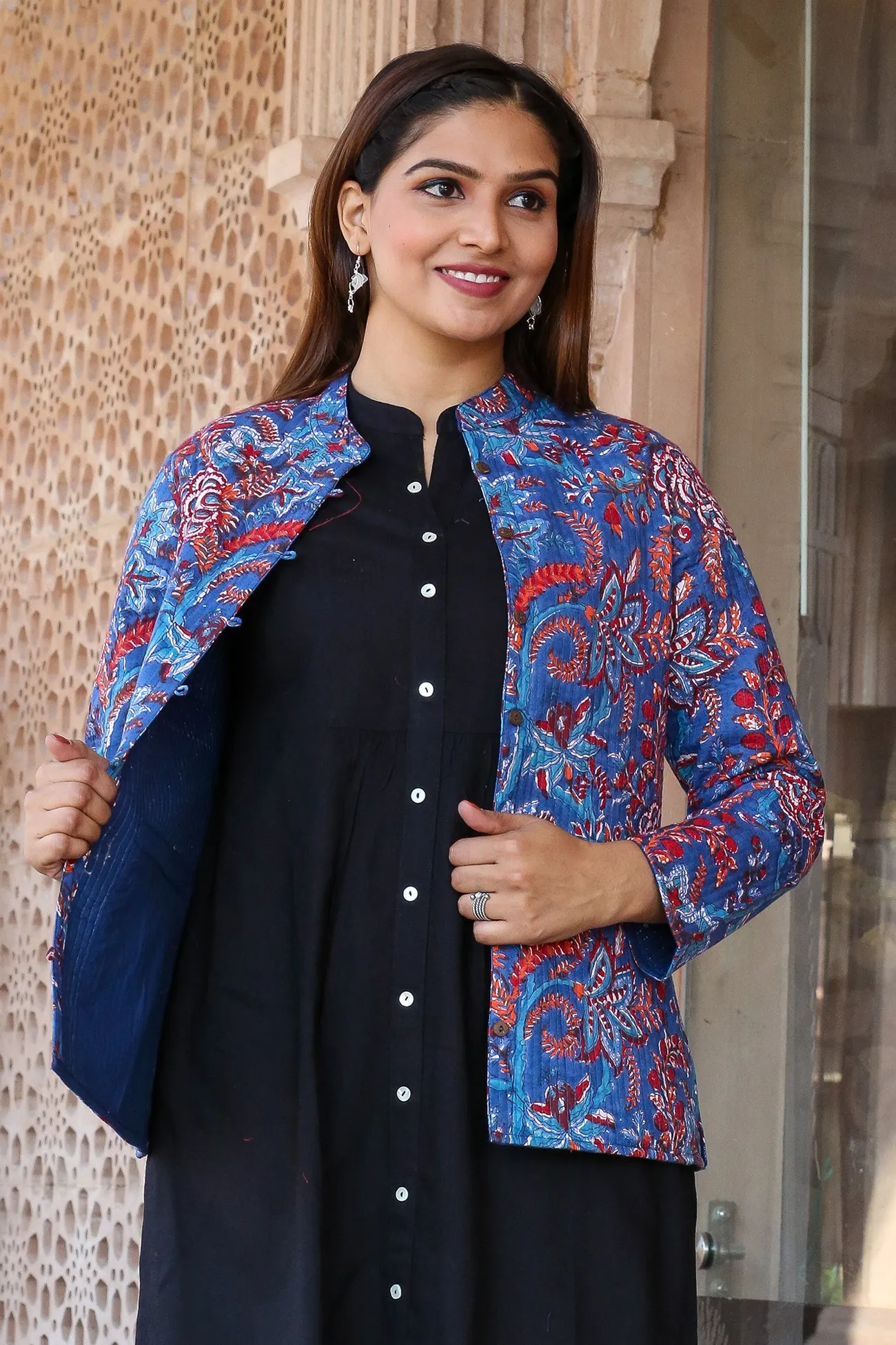 Cotton Quilted Jacket in Blue