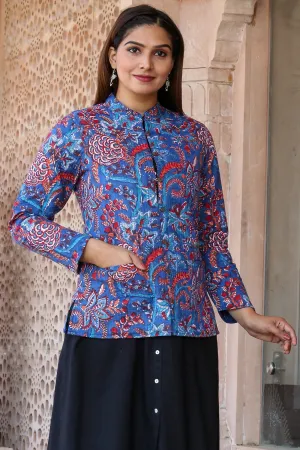 Cotton Quilted Jacket in Blue