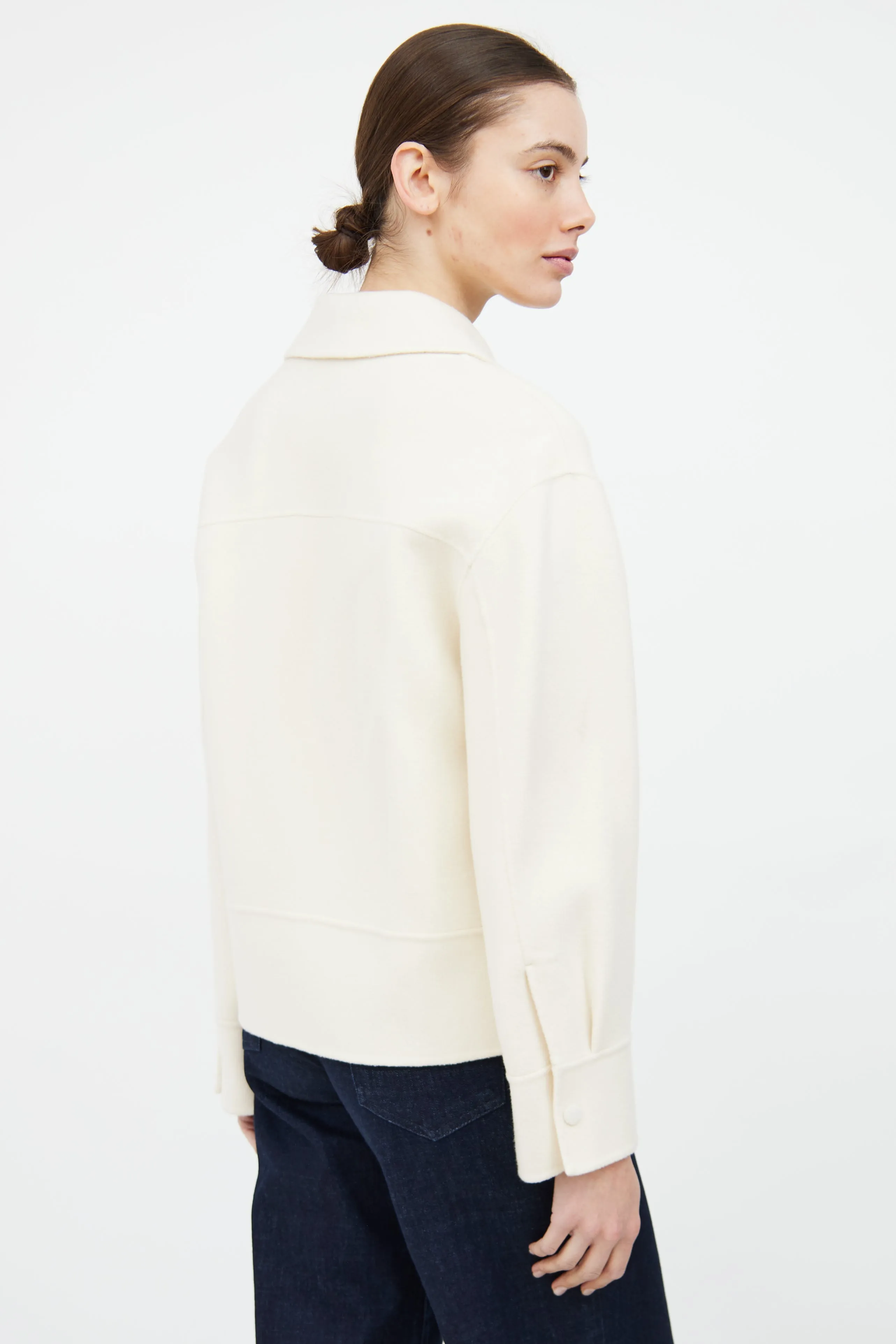 Cream Wool Blend Zip Jacket