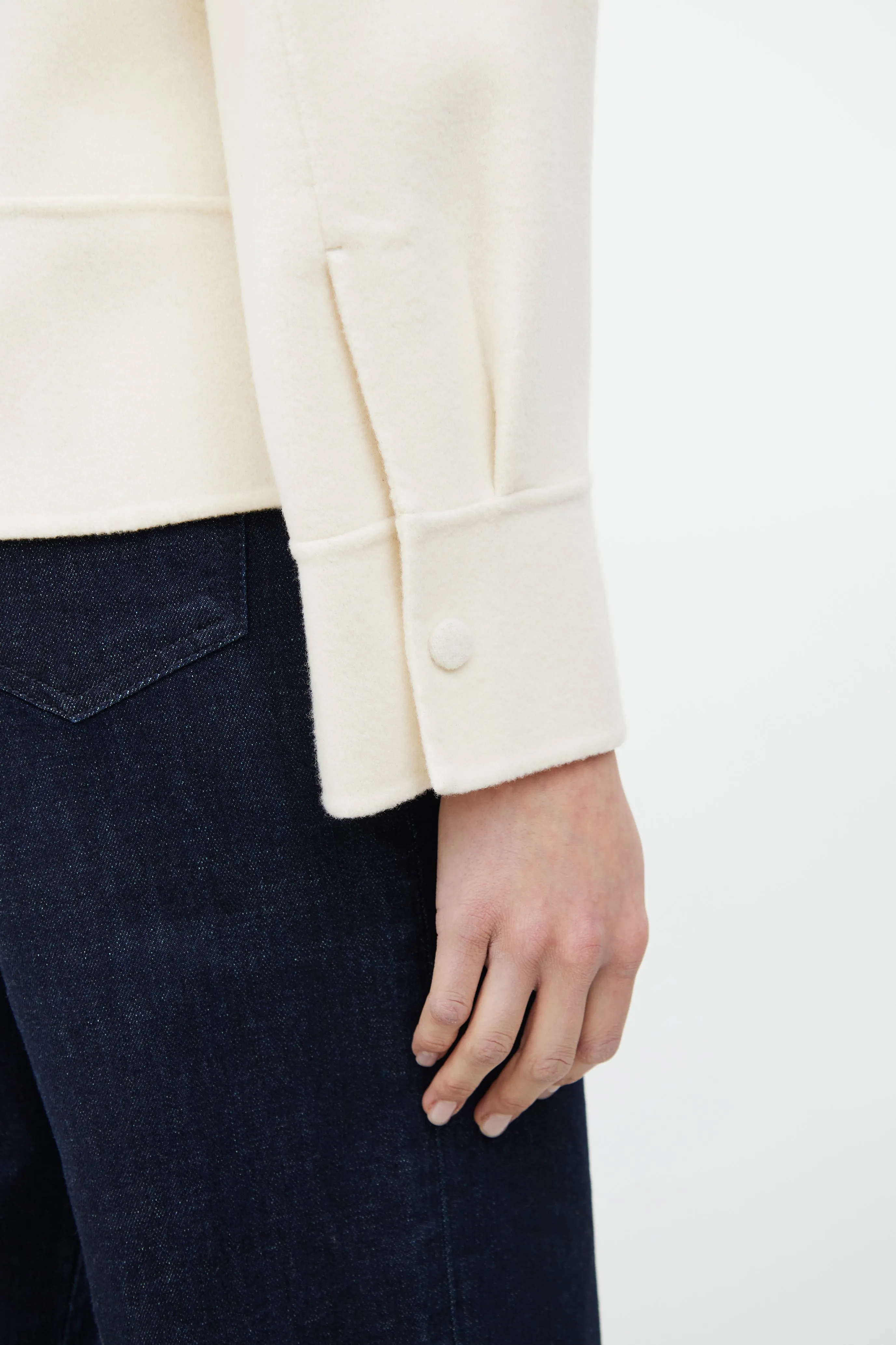 Cream Wool Blend Zip Jacket