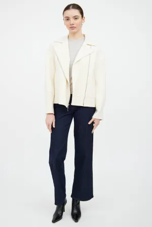 Cream Wool Blend Zip Jacket