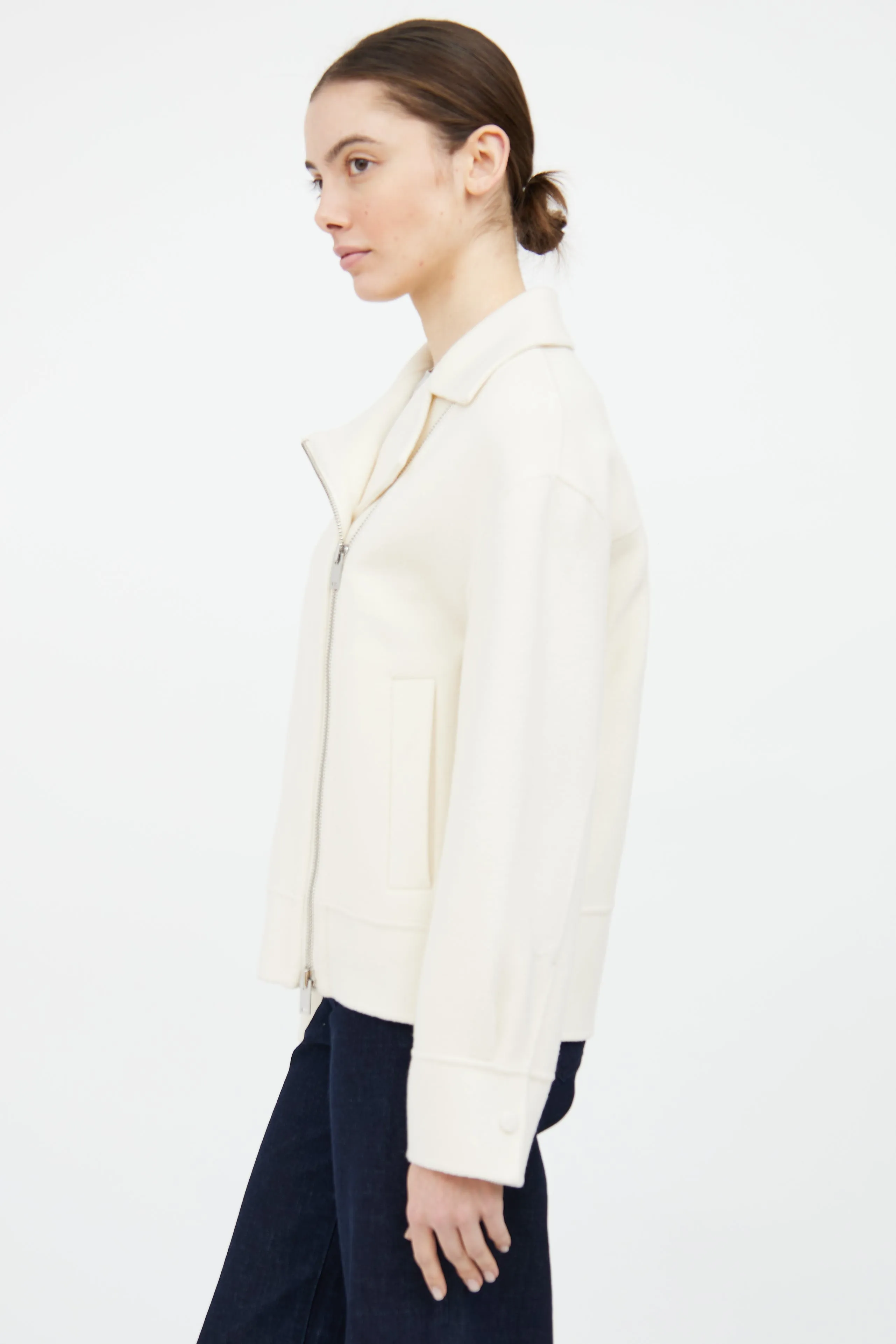 Cream Wool Blend Zip Jacket
