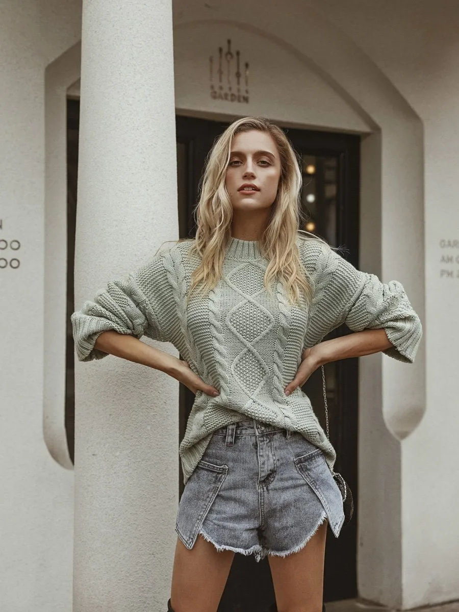 Diamond Knitted Pullovers - White/Green