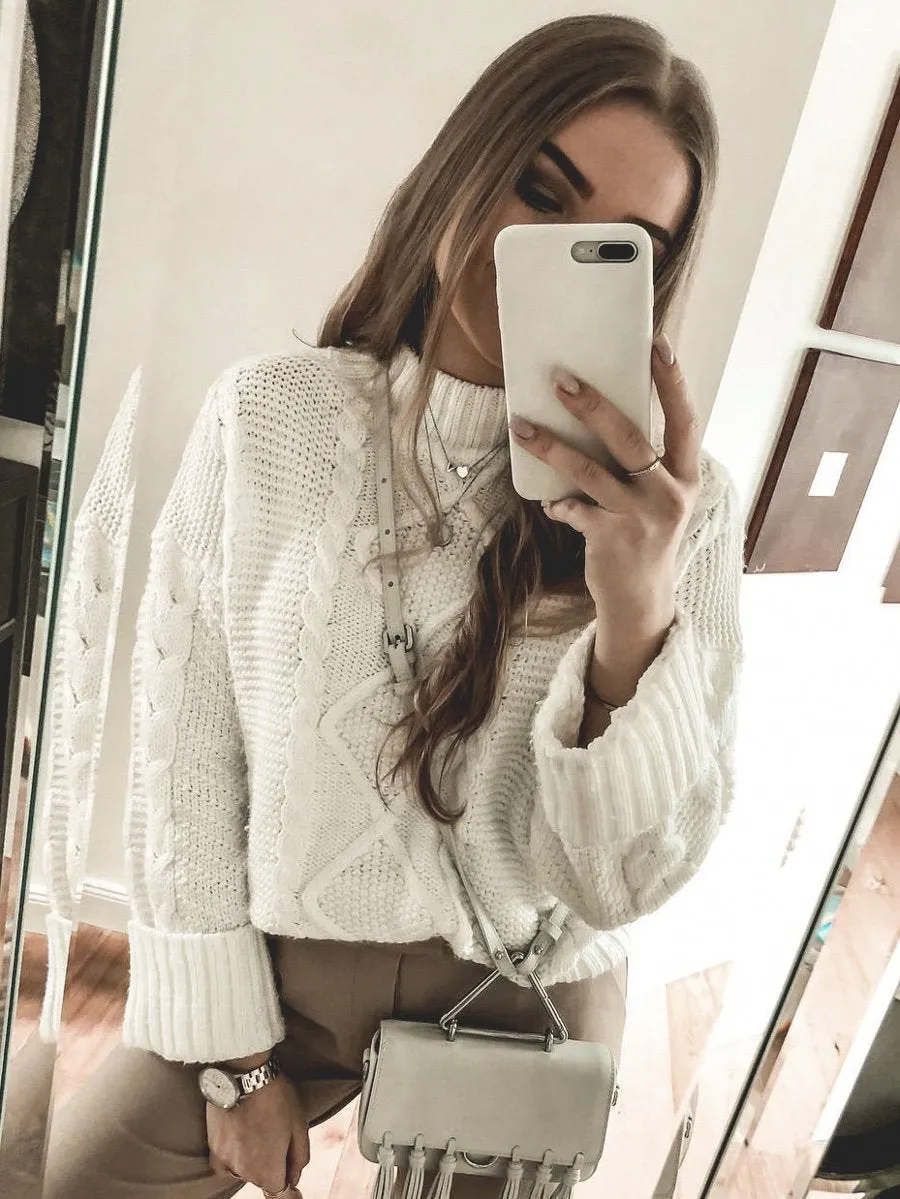 Diamond Knitted Pullovers - White/Green