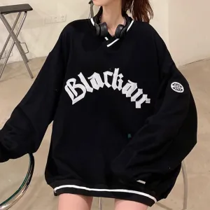 Fashionkova  Women Letter Loose Pullover Tops Tee Korean Harajuku Long-Sleeves Hoodies Female Casual Sweatshirts Pullovers Clothes Oversized