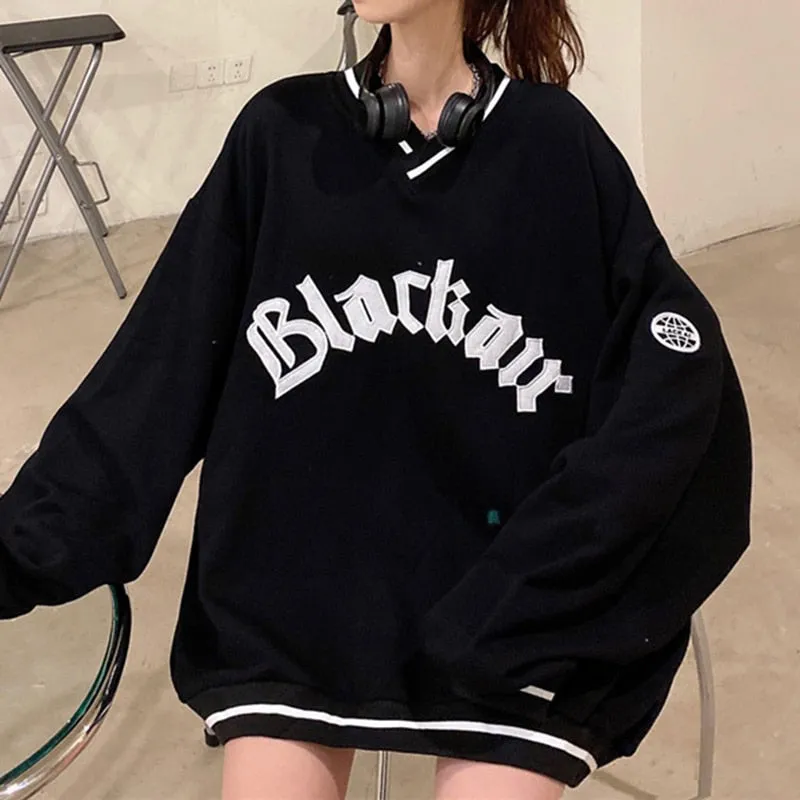 Fashionkova  Women Letter Loose Pullover Tops Tee Korean Harajuku Long-Sleeves Hoodies Female Casual Sweatshirts Pullovers Clothes Oversized