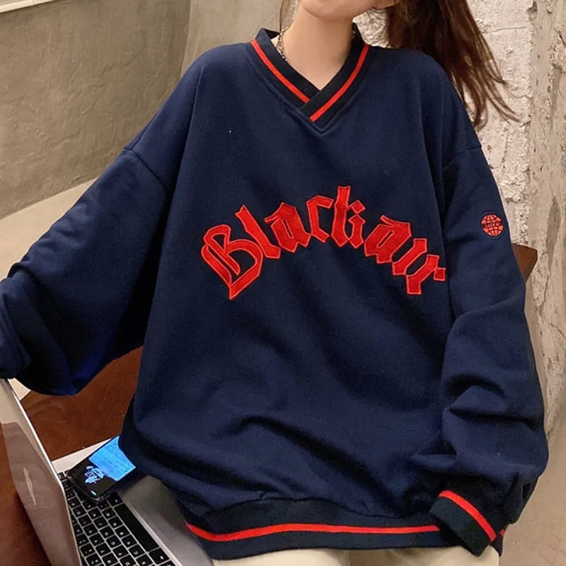 Fashionkova  Women Letter Loose Pullover Tops Tee Korean Harajuku Long-Sleeves Hoodies Female Casual Sweatshirts Pullovers Clothes Oversized