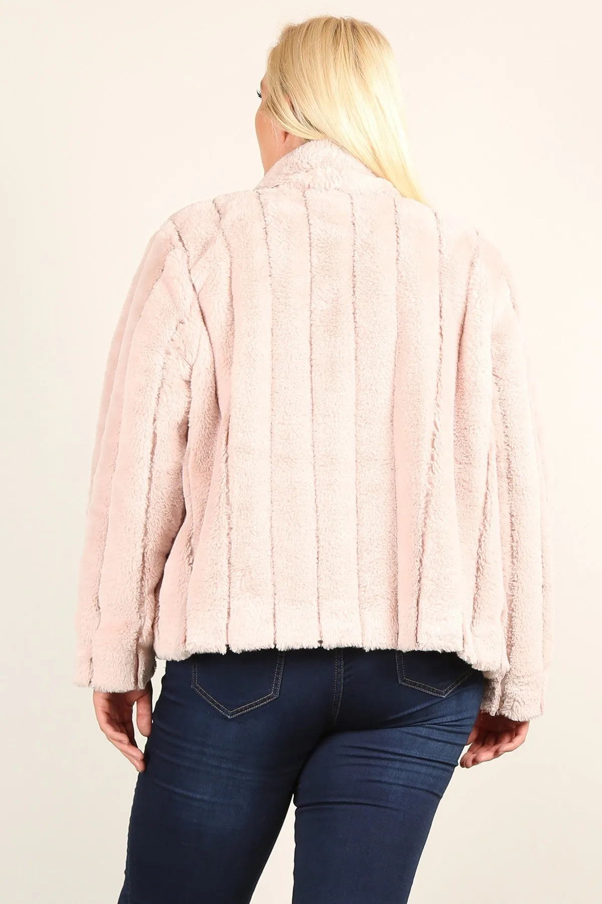 Faux Fur Loose Fit Jacket With Open Front