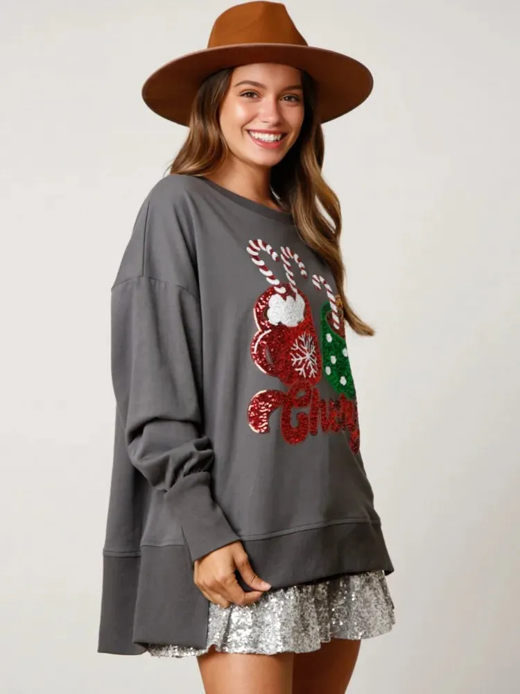 Glitter Patchwork Vintage Harajuku Christmas Hoodie - Long Sleeve