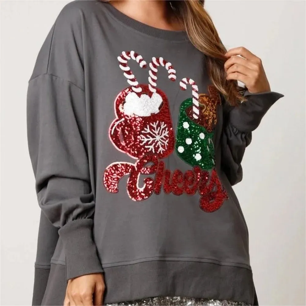 Glitter Patchwork Vintage Harajuku Christmas Hoodie - Long Sleeve