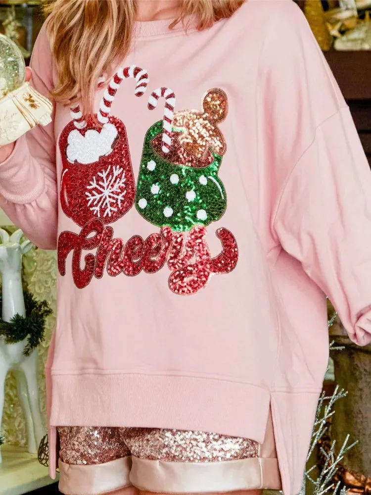 Glitter Patchwork Vintage Harajuku Christmas Hoodie - Long Sleeve