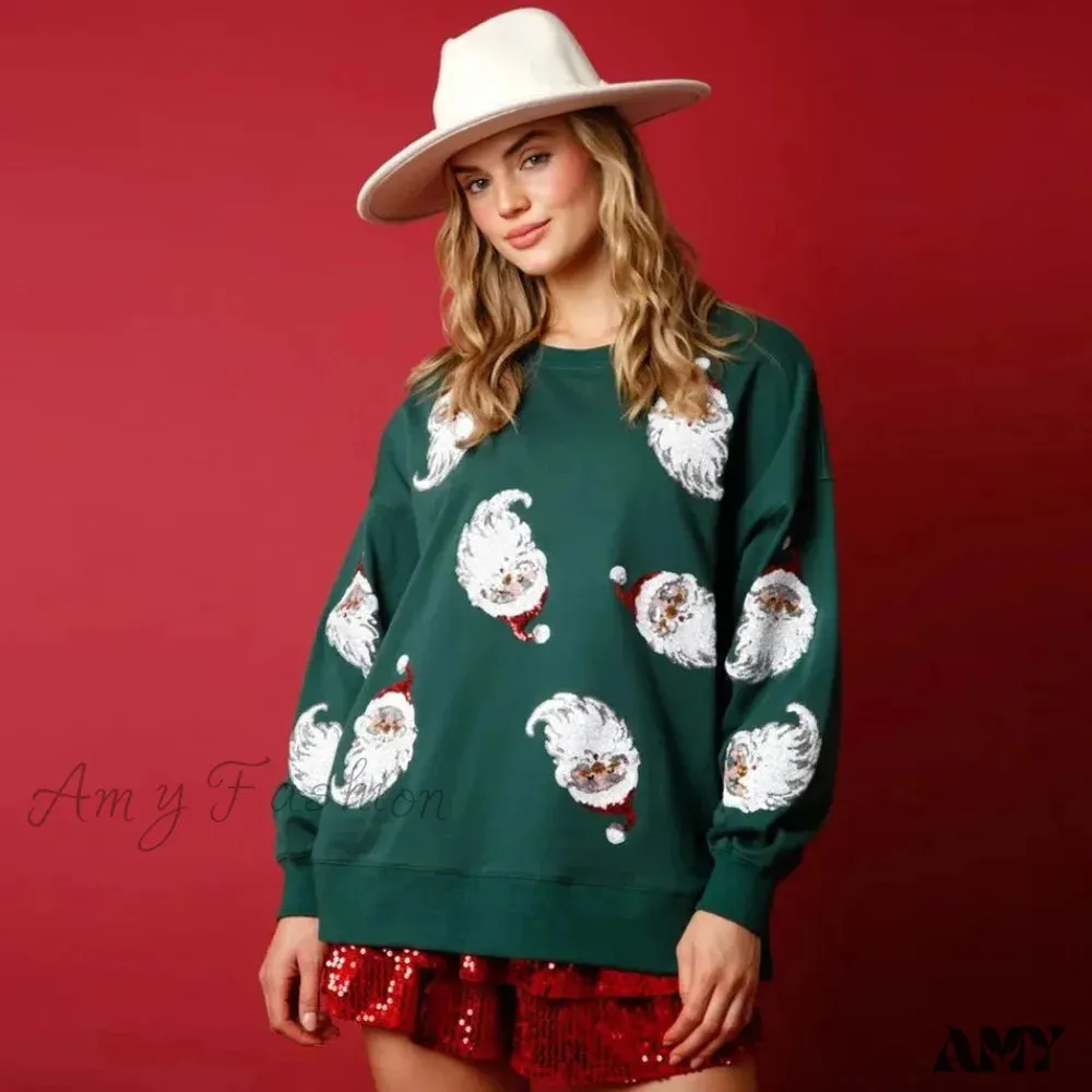 Glitter Patchwork Vintage Harajuku Slim Long Sleeve Christmas Hoodie Streetwear