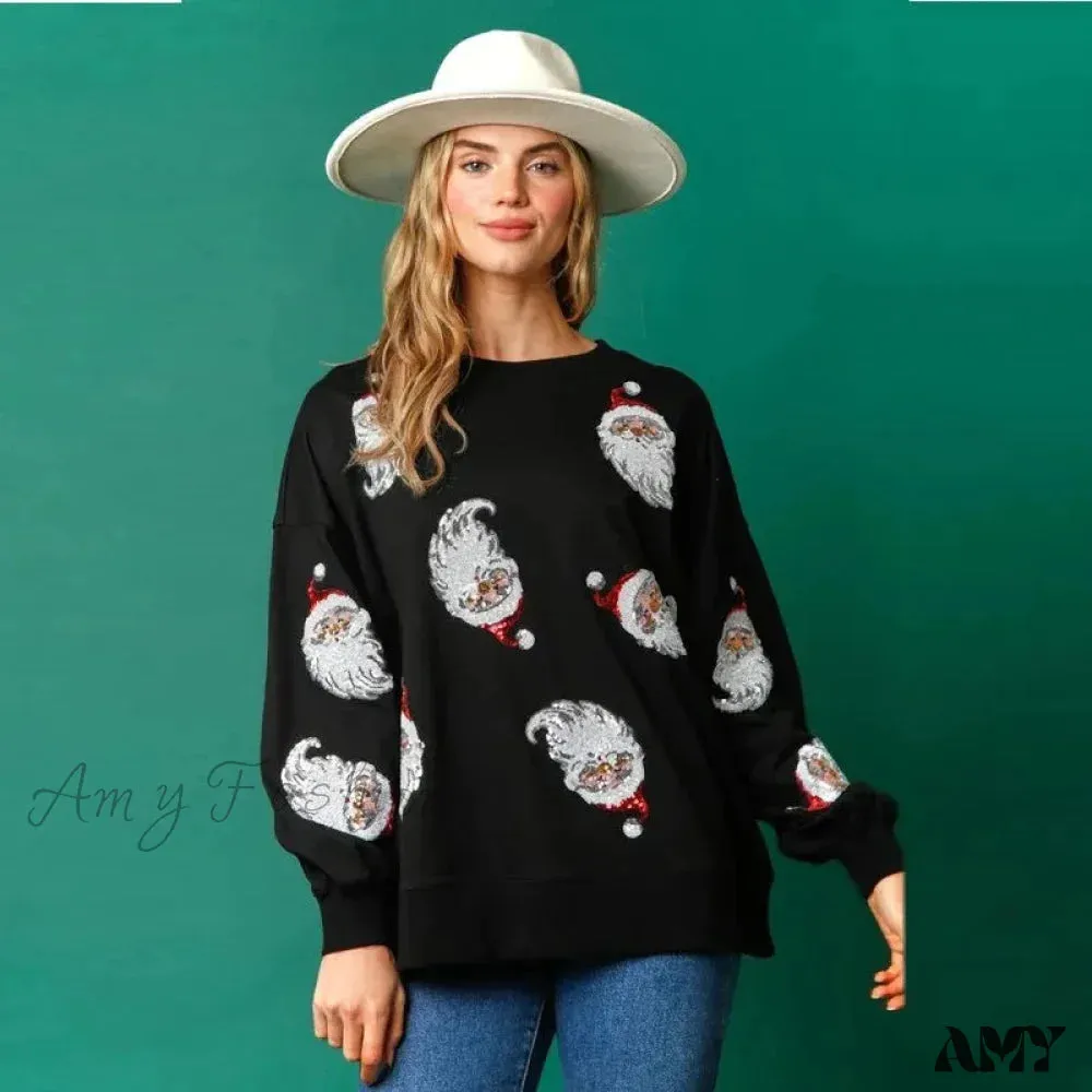 Glitter Patchwork Vintage Harajuku Slim Long Sleeve Christmas Hoodie Streetwear