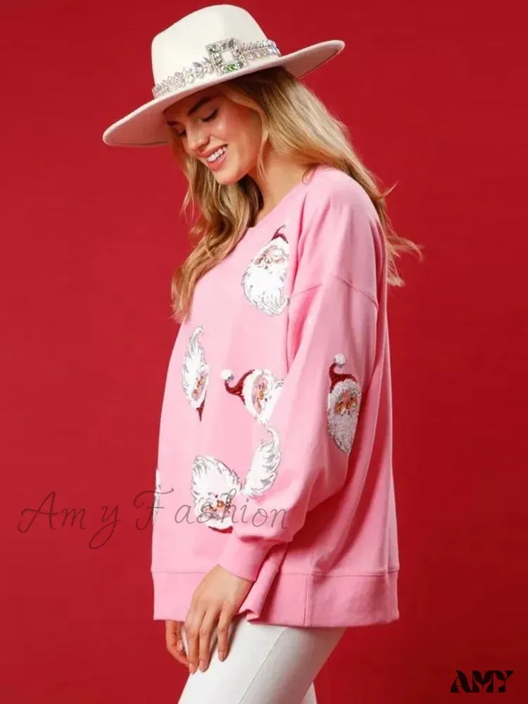 Glitter Patchwork Vintage Harajuku Slim Long Sleeve Christmas Hoodie Streetwear