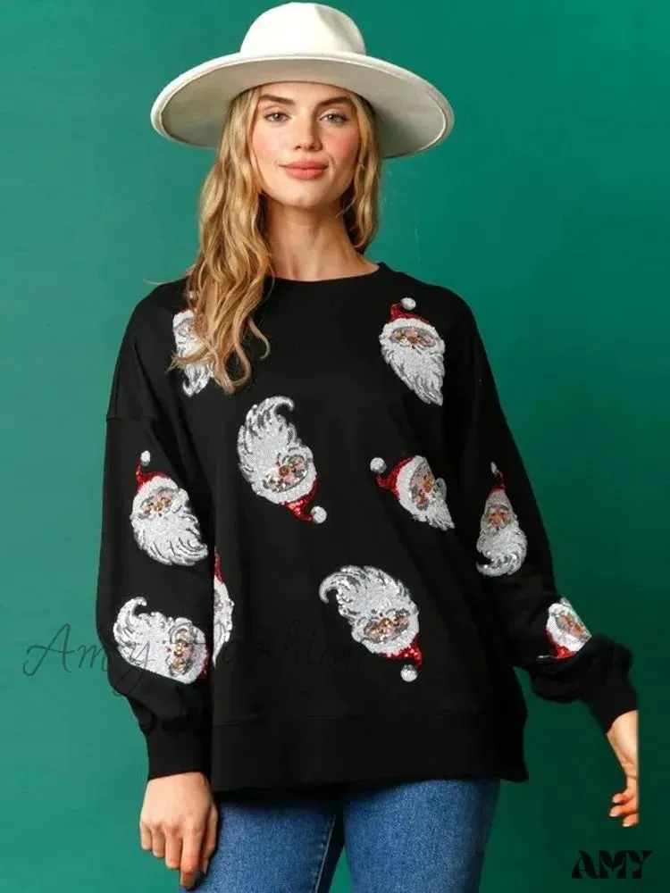 Glitter Patchwork Vintage Harajuku Slim Long Sleeve Christmas Hoodie Streetwear