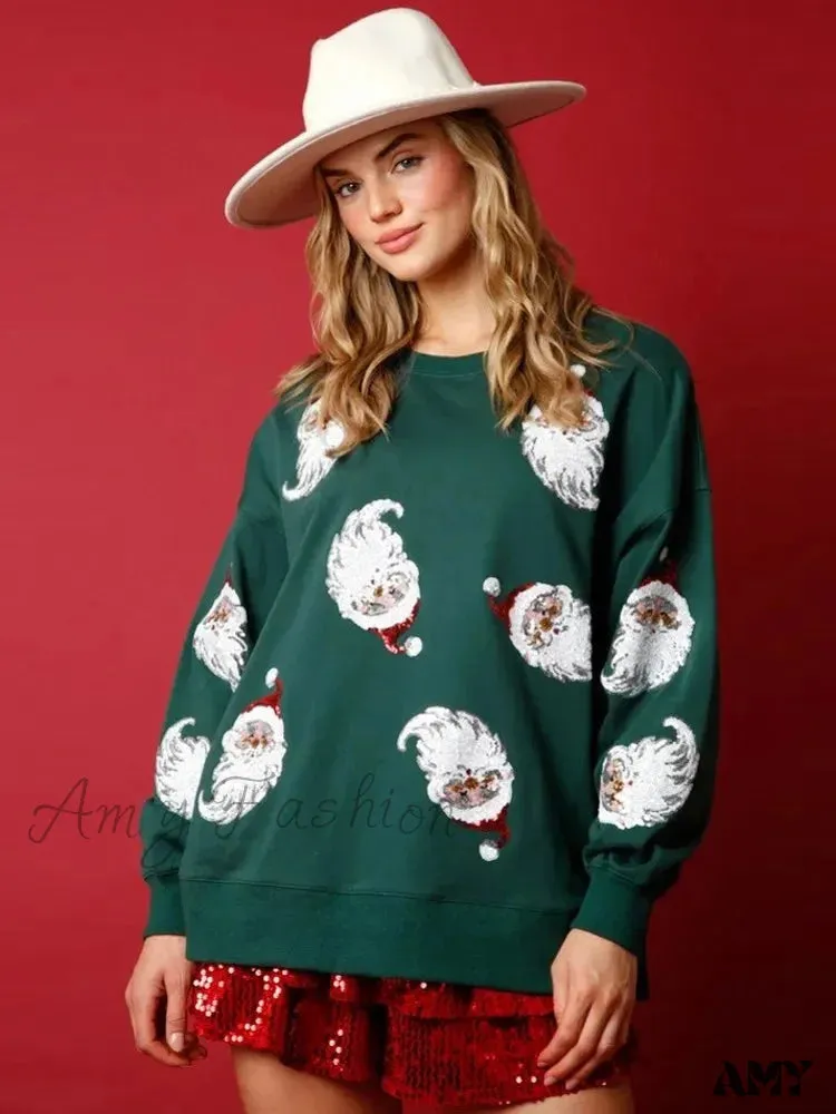Glitter Patchwork Vintage Harajuku Slim Long Sleeve Christmas Hoodie Streetwear