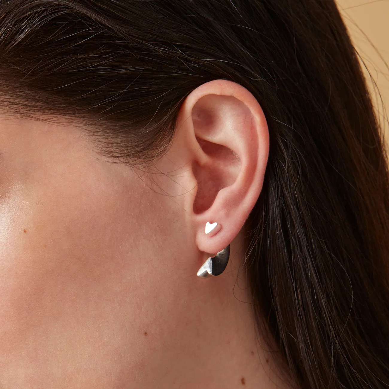 Hidden Heart Ear Jackets (Silver)