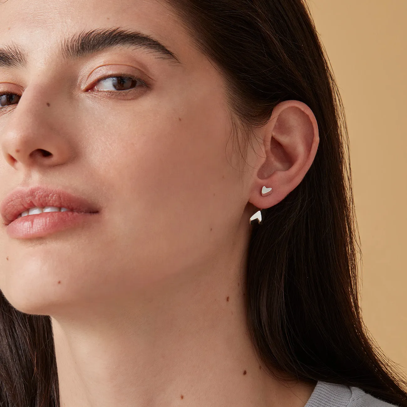 Hidden Heart Ear Jackets (Silver)