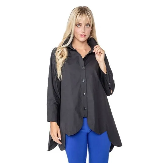 IC Collection Scalloped Cotton Blouse in Black - 2585B-BK - Size M Only!