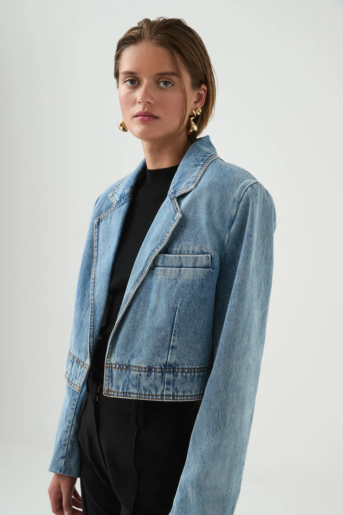 Juno Cropped Denim Blazer