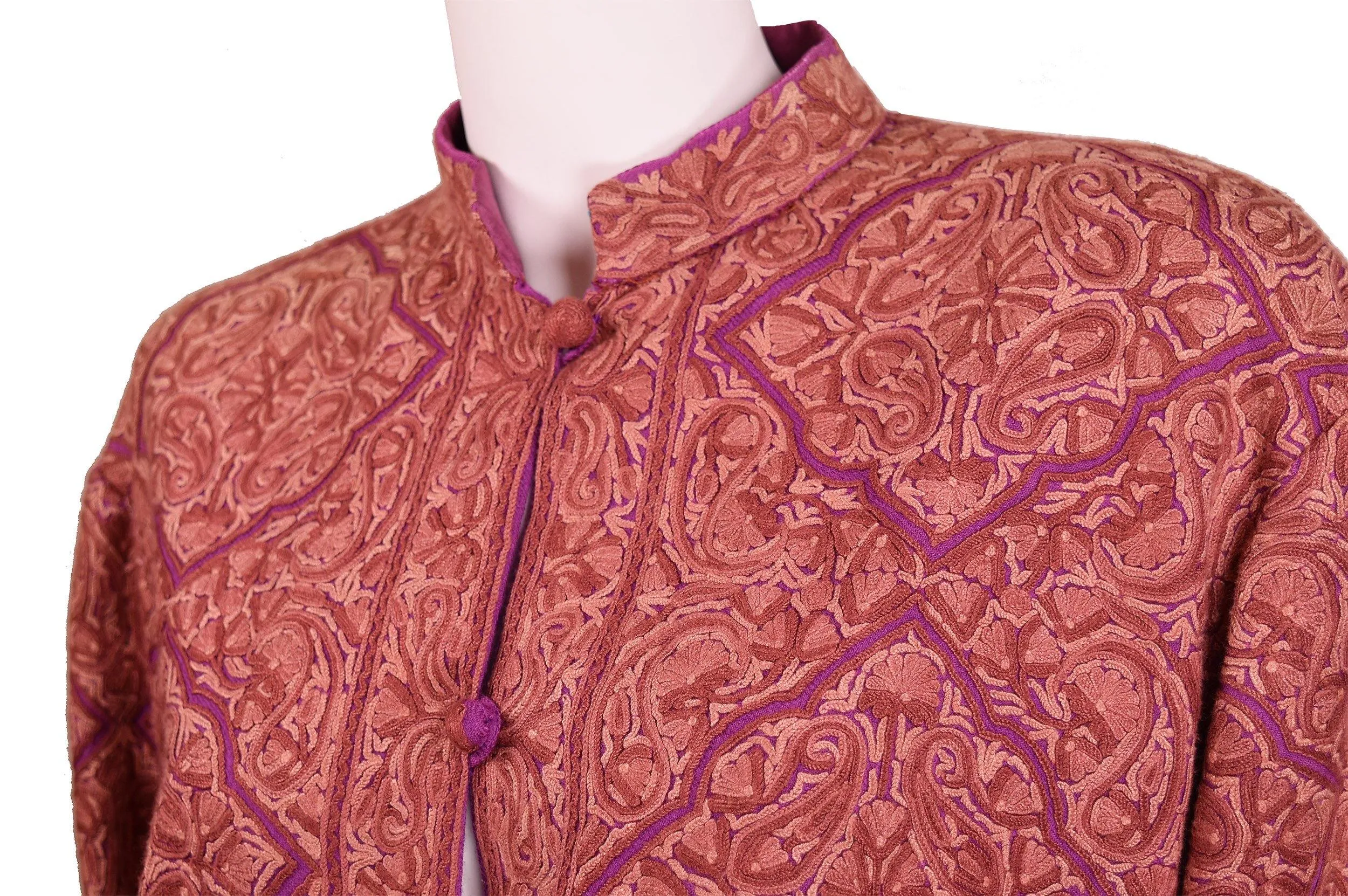 Juno Lavender Jacket Dinner Cashmere Evening Dress Coat Floral Hand Embroidered Kashmir