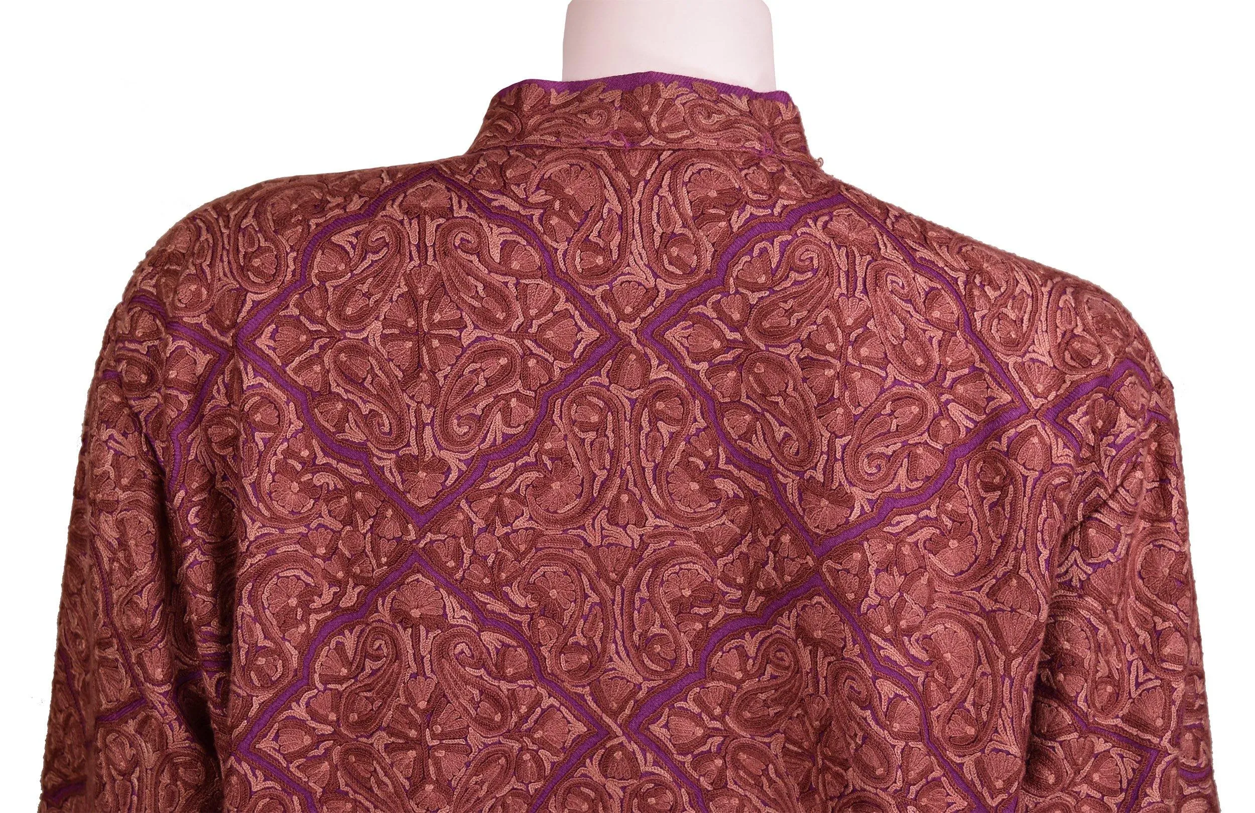 Juno Lavender Jacket Dinner Cashmere Evening Dress Coat Floral Hand Embroidered Kashmir