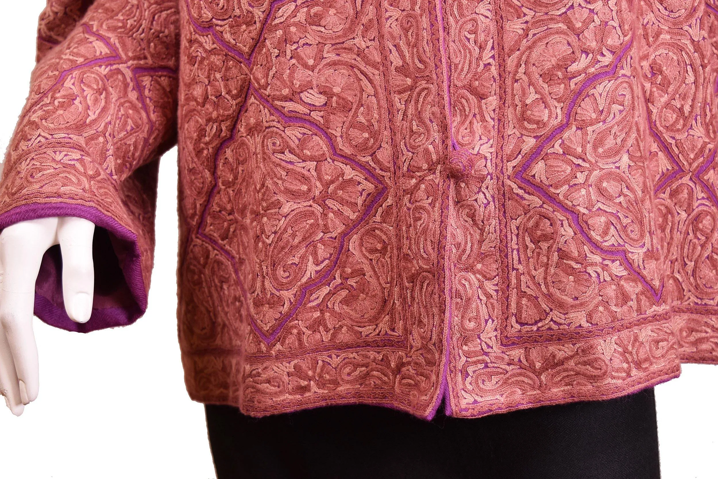 Juno Lavender Jacket Dinner Cashmere Evening Dress Coat Floral Hand Embroidered Kashmir